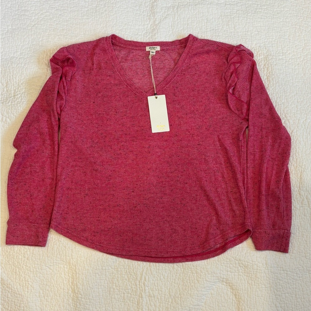 Dylan ribbed ruffle sleeve top